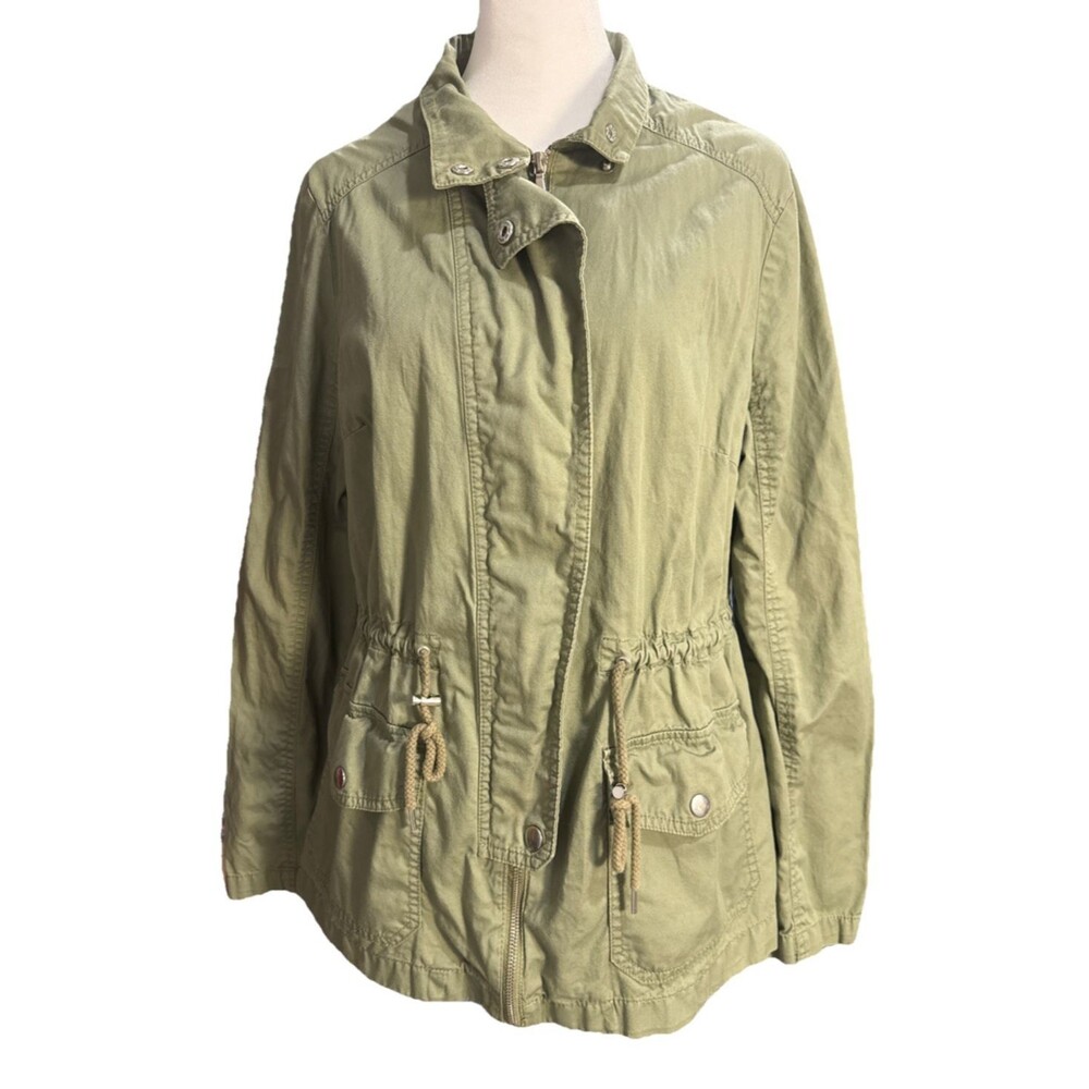 Ava & Viv Olive Green Utility Jacket Sz 1X Drawstring Waist Functional Pockets